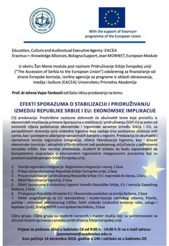 OBAVE&Scaron;TENJE - početak predavanja projekta Jean Monnet.