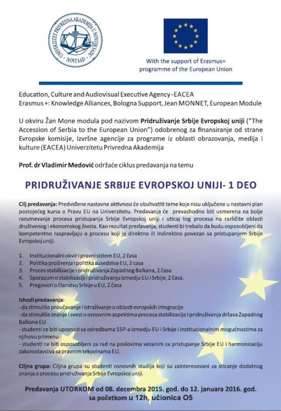 Spisak studenata za Žan Mone modul - Pridruživanje Srbije Evropskoj uniji